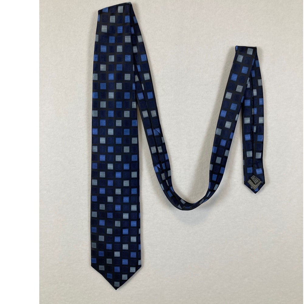 Knightsbridge‎ Geometric Square Tie Mens OS Blue Navy Silver Woven Polyester